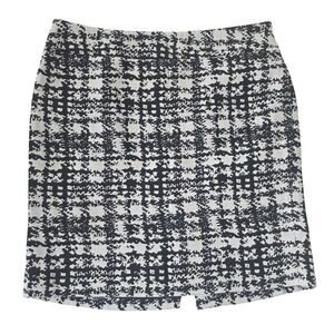 Ann Taylor Petite 6P Pencil Skirt Black White Satin Tweed Textured Mini Lined